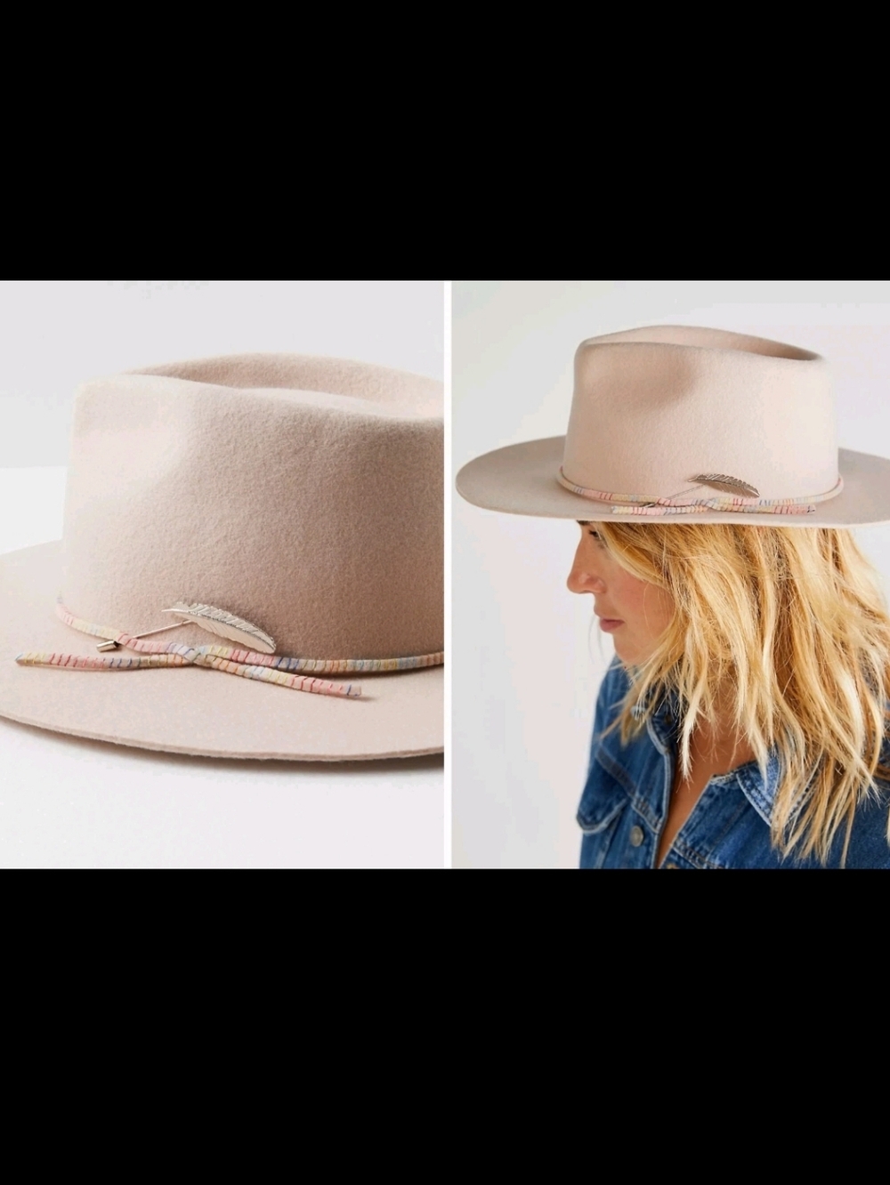 Free People x Vaughn & Co Felt Wool Faith Feather Ranger Fedora Hat Size M